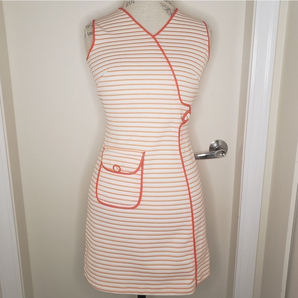 Vintage 50s orange cream striped mini dress